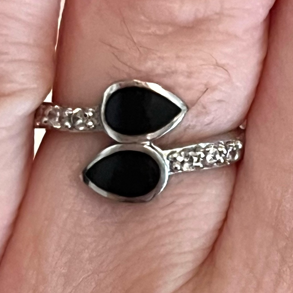 Black Sterling Silver Leaf Ring Size 5